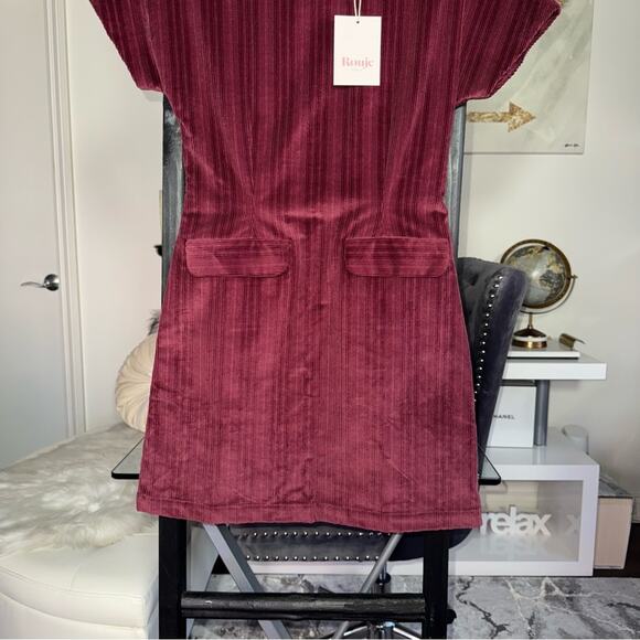 Rouje Paris Auxane Velour Corduroy Short Mini Dress in Cerise Burgundy - Picture 7 of 12